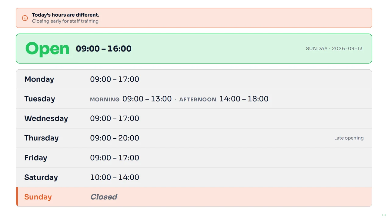 Opening Times Board