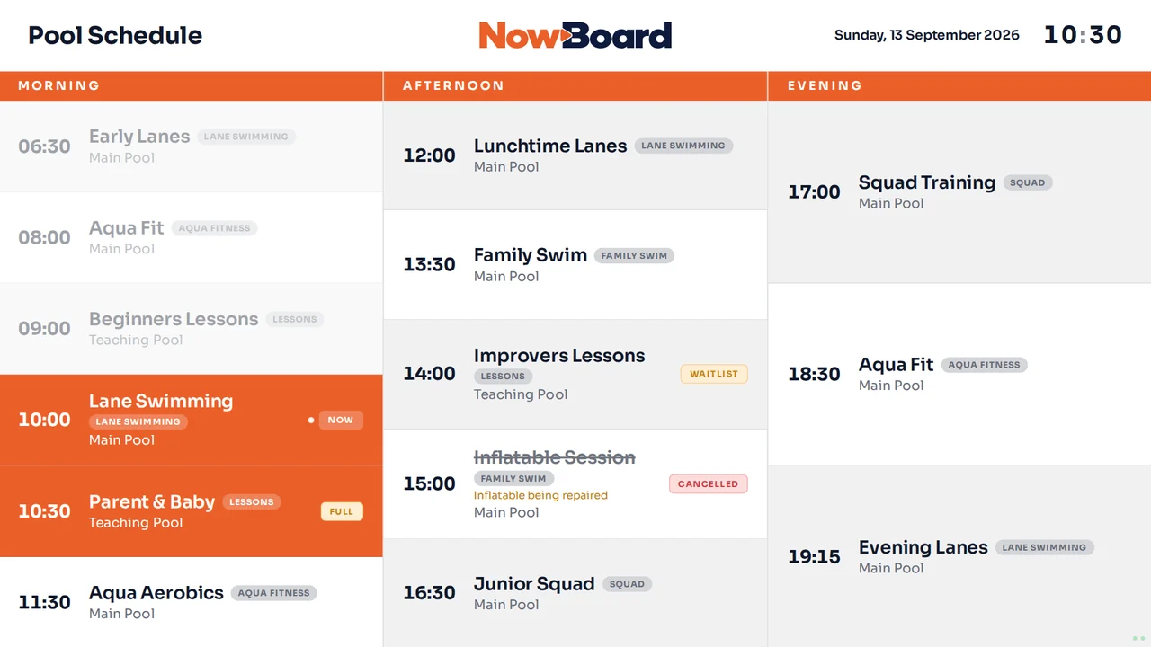 Pool Schedule Board