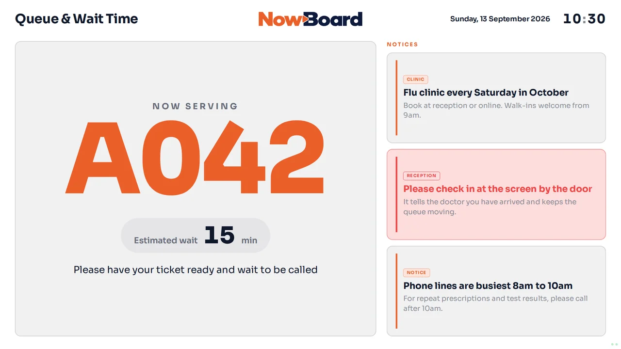 Queue & Wait Time Board