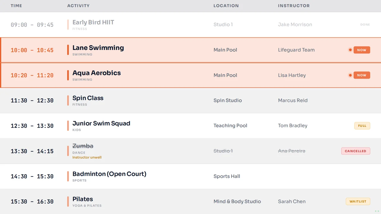 Schedule / Timetable Board