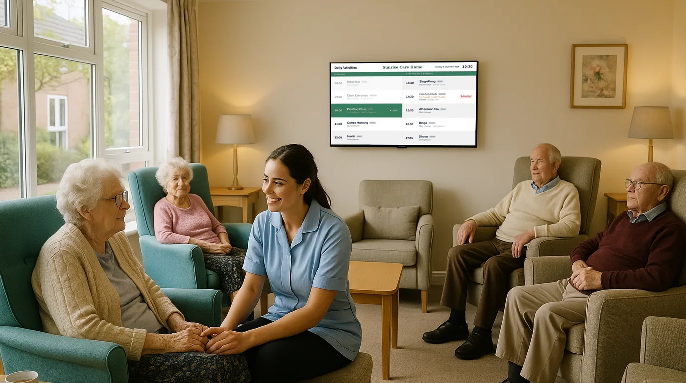 A NowBoard screen in a care home