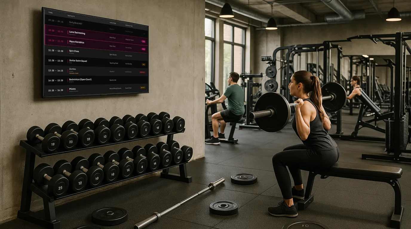 A NowBoard class timetable in a gym