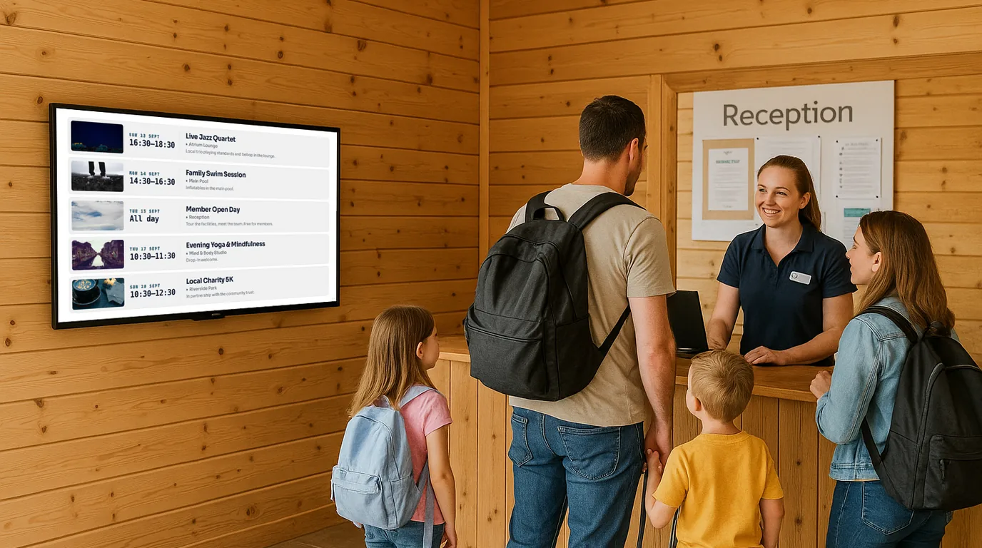 A NowBoard screen at a holiday park