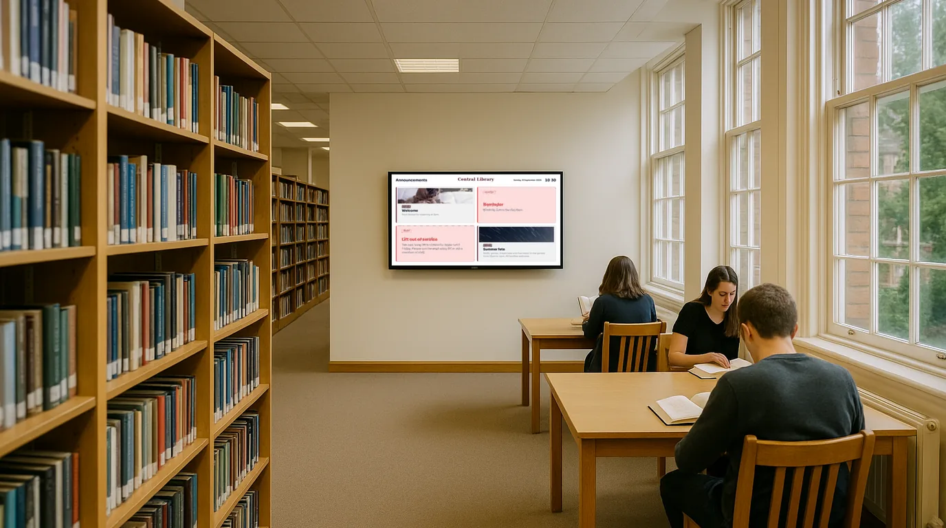 A NowBoard screen in a library
