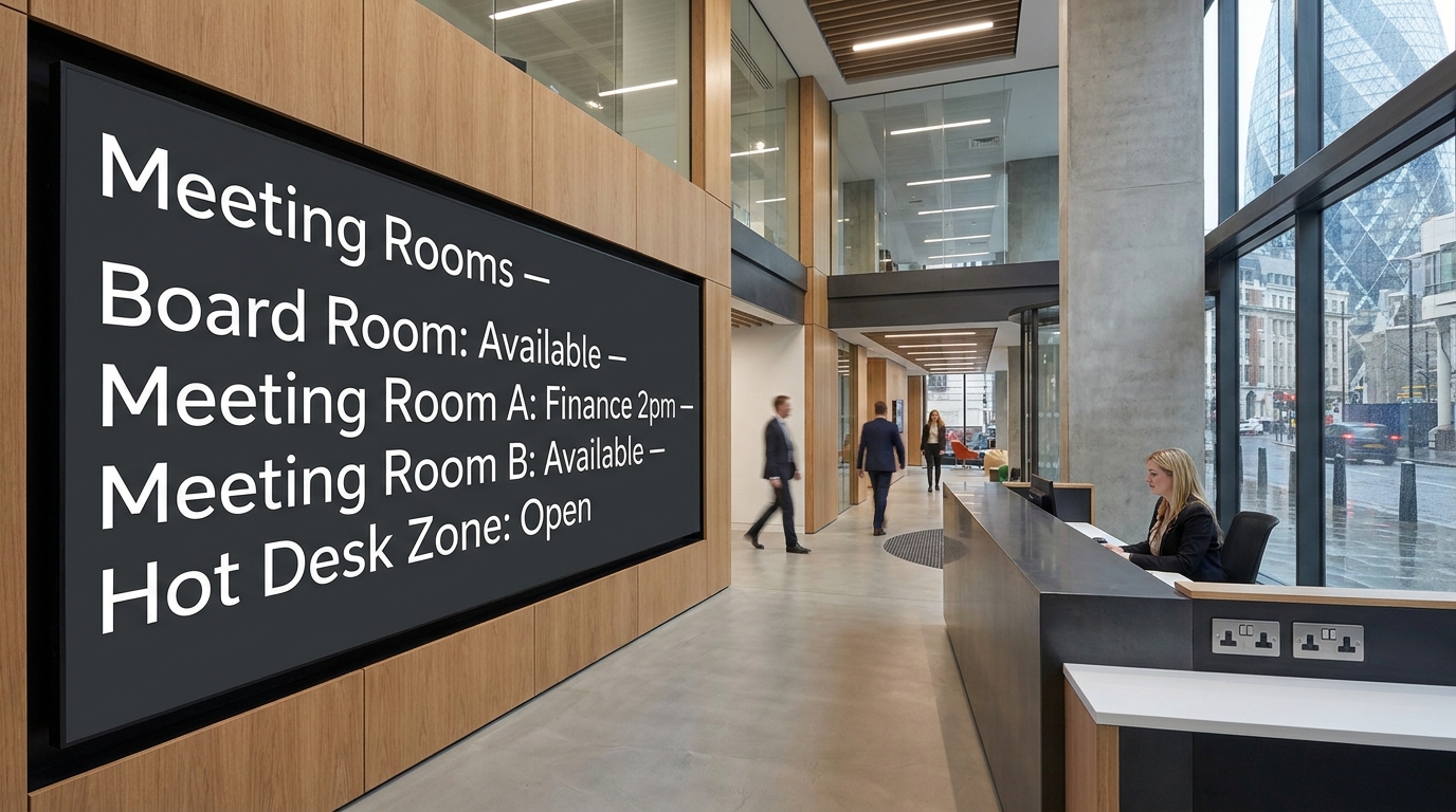 Office reception with meeting room display