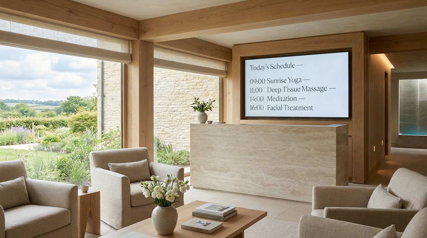 Spa reception with treatment menu display