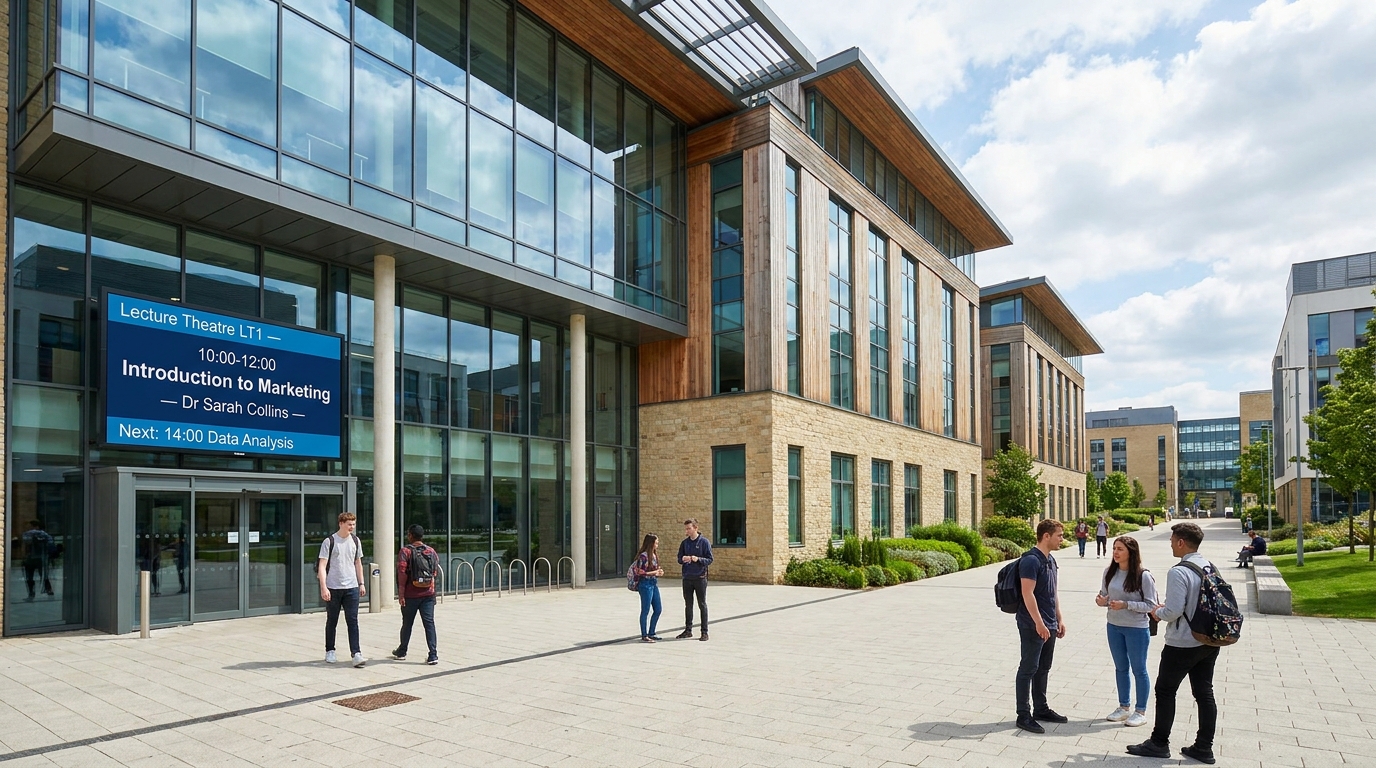 University corridor with lecture room display