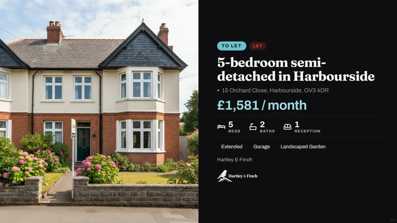 Estate agent Board with a featured rental property