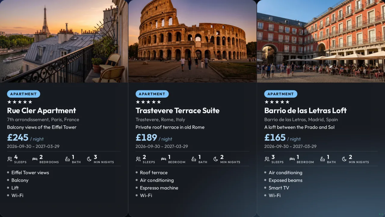 Travel agent Board with three holiday listings
