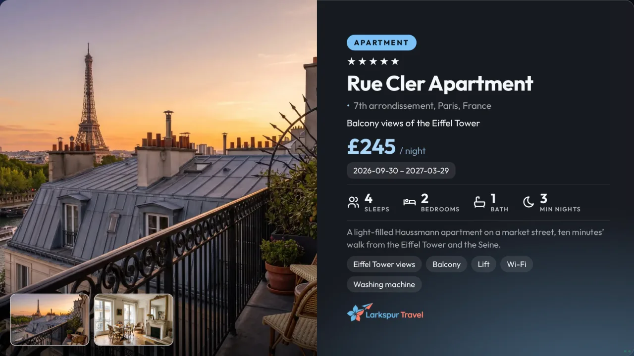 Travel agent Board with a featured holiday apartment